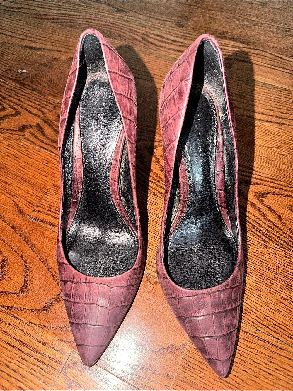 Elie Tahari Pointed Toe Pumps in burgundy croc